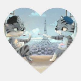 Gatos & Torre Eiffel - Adesivos Coração de Paris