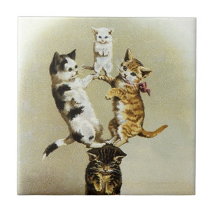 Gatos Vitorianos Cujos Gatinhos Vintage Brincam, H