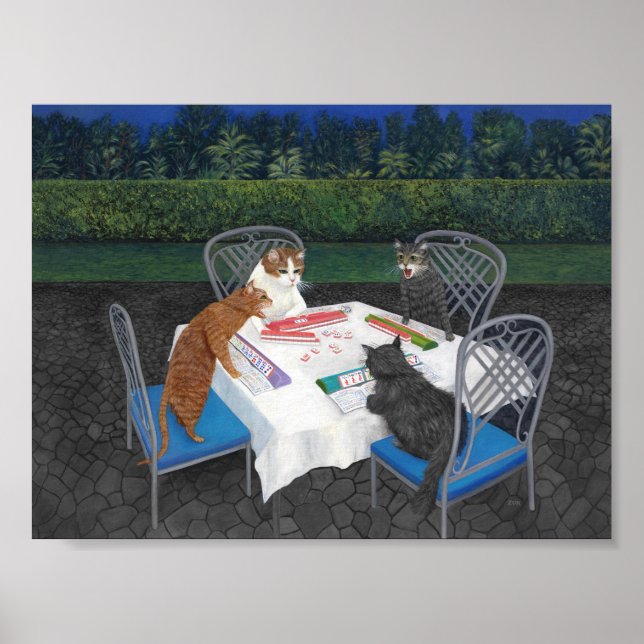 Gats tocando Poster Mahjong (Frente)