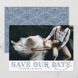 Gatsby Art Deco Typografia Blue Save Date