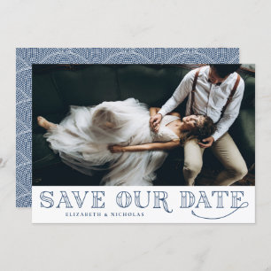 Gatsby Art Deco Typografia Blue Save Date
