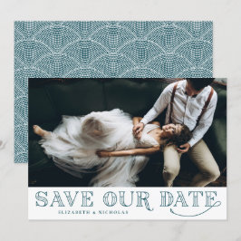 Gatsby Art Deco Typografia Teal Salve a Data