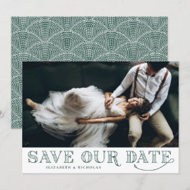 Gatsby Art Deco Typografia Verde Salvar Data
