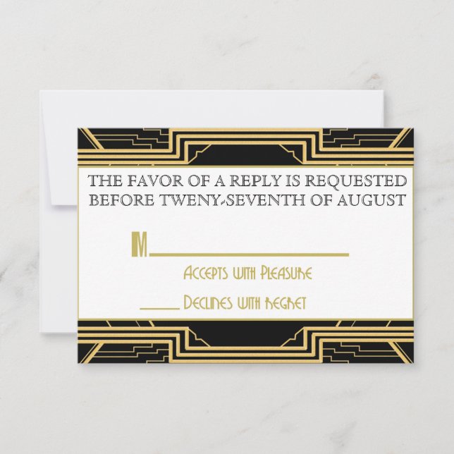 Gatsby Dourado Wedding Suite Ceremony RSVP Party (Frente)