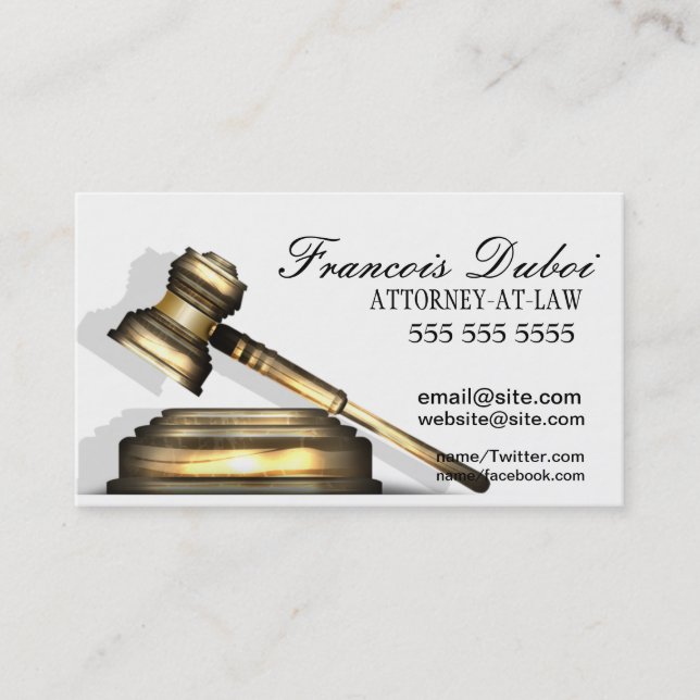 Gavel Lawyer Attorney Law Firme Cartão de visita (Frente)