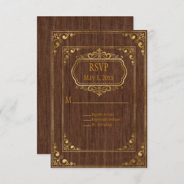 Gay Casal Brown Barnwood e RSVP de Casamento Doura (Frente/Verso)
