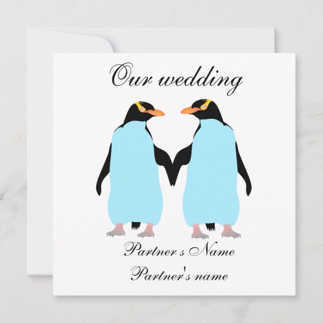 Gay, convite para casamento de Pinguins Pastel (Frente)