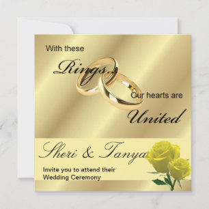 Gay Lésbica Cerimônia de Casamento Convite Dourado