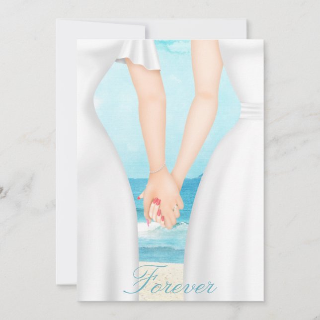 Gay Lésbica, duas noivas em convite para praia (Frente)