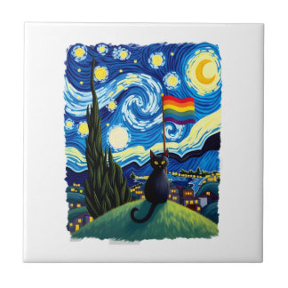 Gay Pride Cat Art Cat Starry Night Style LGBTQ Pri