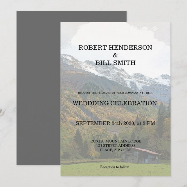 Gay, Sr. e Sr. Rustic Mountain Wedding convite (Frente/Verso)