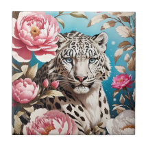 Gaze-Leopardo-Da-Neve Em Greve E Pêonias Rosa