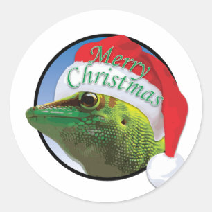 Gecko de Natal - Adesivo redondo clássico, brilhan
