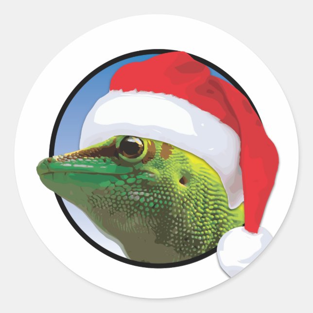 Gecko de Natal - Adesivo redondo clássico, brilhan (Frente)