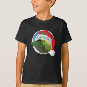 Gecko de Natal - Camiseta Básica de Mão para Crian