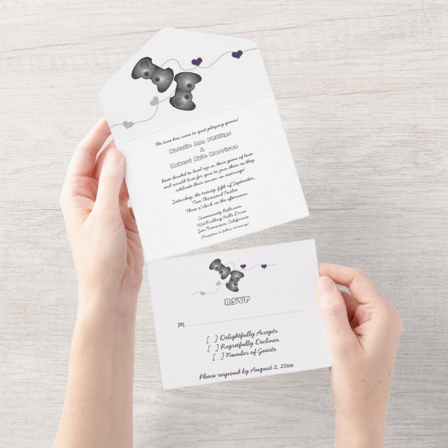 Geeky Gamers All in One Convite de casamento | Rox (Aba destacável)