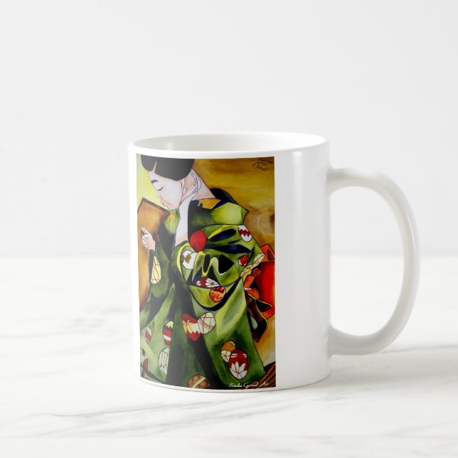 Geisha com caneca kimono verde-oliva (Direita)