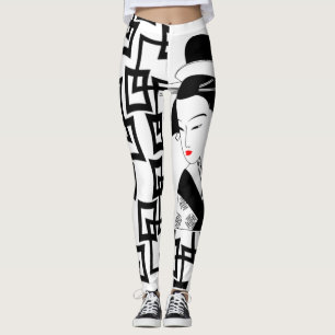 geisha garota japonesa leggings gráficas brancas