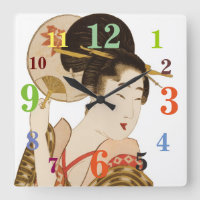 Geisha Japonesa Elegante Com Relógio De Parede Do
