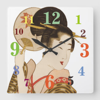 Geisha Japonesa Elegante Com Relógio De Parede Do