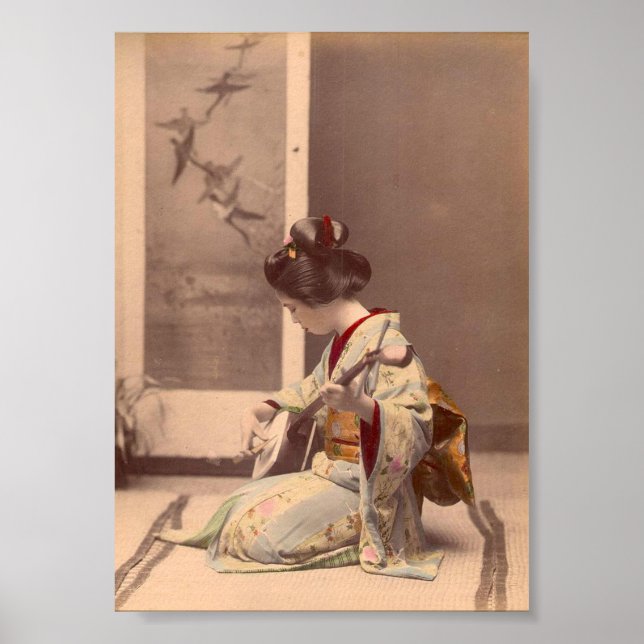 Geisha japonesa vintage tocando a impressão do sha (Frente)