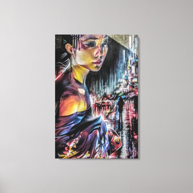Geisha Tokyo City Night Canvas Art (Frente)