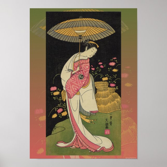 Geisha Umbrella Abstrato Japão Pop Poster (Frente)