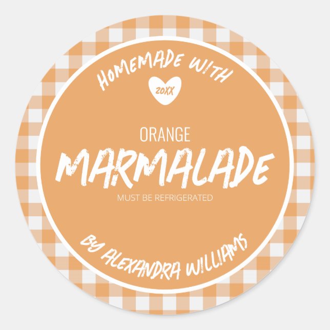 Geléia de Laranja Caseira Clássico Adesivo Redondo (Frente)