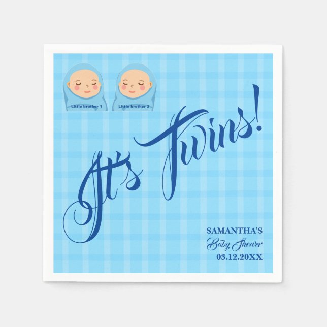 Gêmeos Chá de fraldas Festa Azul. Guardanapos da A (Frente)