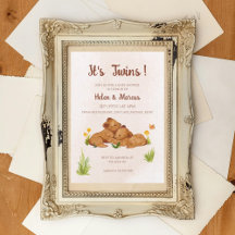 Gêmeos, convite para chás de fraldas neutro em ter