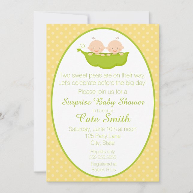 Gêmeos Dois Ervilhas em um Convite para Chá de fra (Frente)