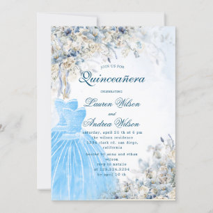 gêmeos florais azuis Quinceañera Convite