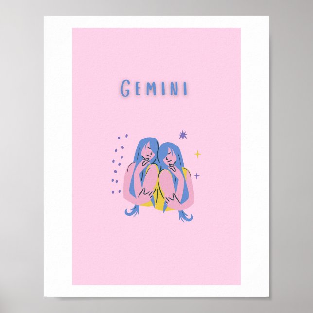 Gêmeos Rosa, zodíaco, impressão de signo estelar (Frente)