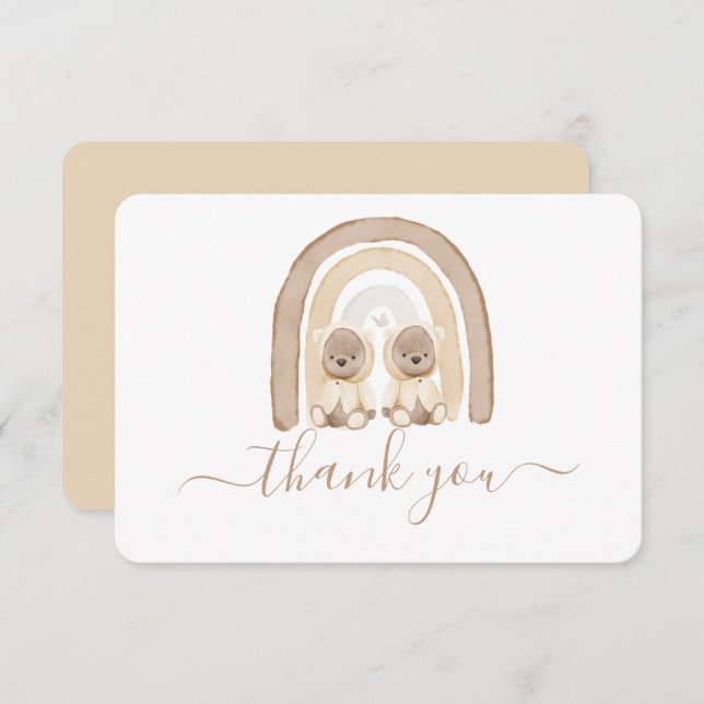 Gêmeos Urso de Teddy e cartões de agradecimentos A (Frente/Verso)