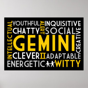 Gemini Astrology Word Collage Impressão