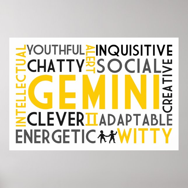 Gemini Astrology Word Collage Impressão (Frente)