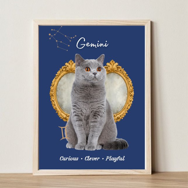 Gemini Cat Art Print, Zodiac Cat Poster (Criador carregado)