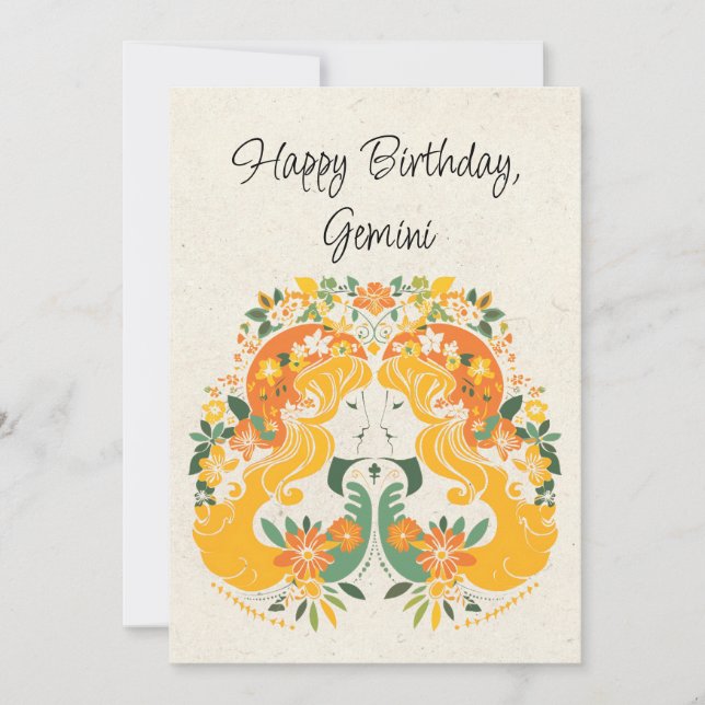Gemini Twins Zodiac Floral Birthday Placa Plana (Frente)