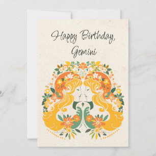 Gemini Twins Zodiac Floral Birthday Placa Plana