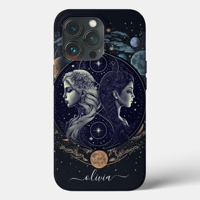 Gemini zodiac capas de iphone de gabinete preto e  (Verso)
