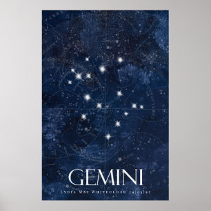 Gemini Zodiac Poster com nome, sinal de estrela zo