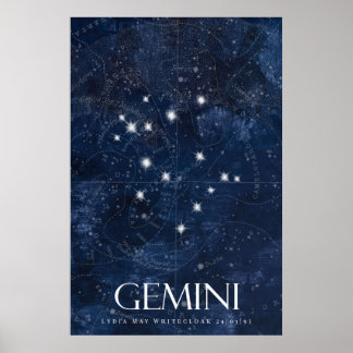 Gemini Zodiac Poster com nome, sinal de estrela zo