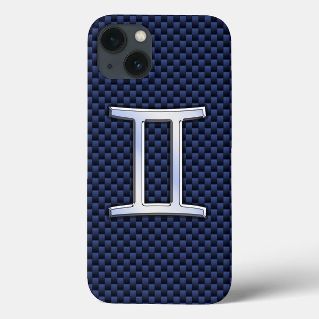 Gemini Zodiac Símbolo Marinho Estilo de Fibra Azul (Verso)