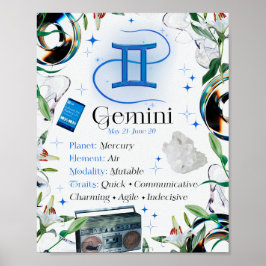 Gemini Zodiac Star Sing Y2K White 4:5 Poster