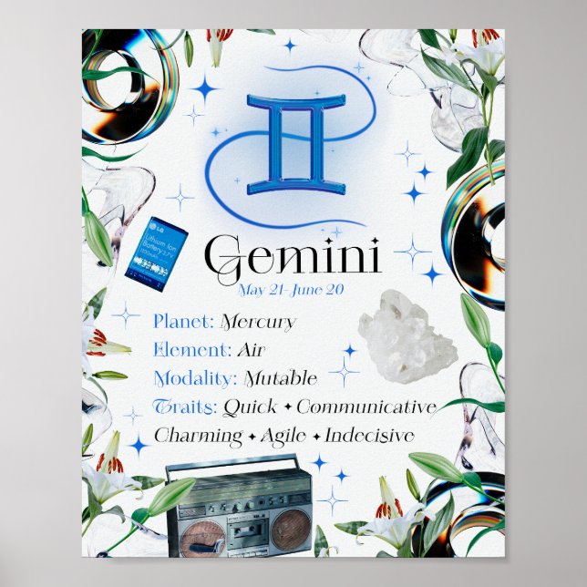 Gemini Zodiac Star Sing Y2K White 4:5 Poster (Frente)
