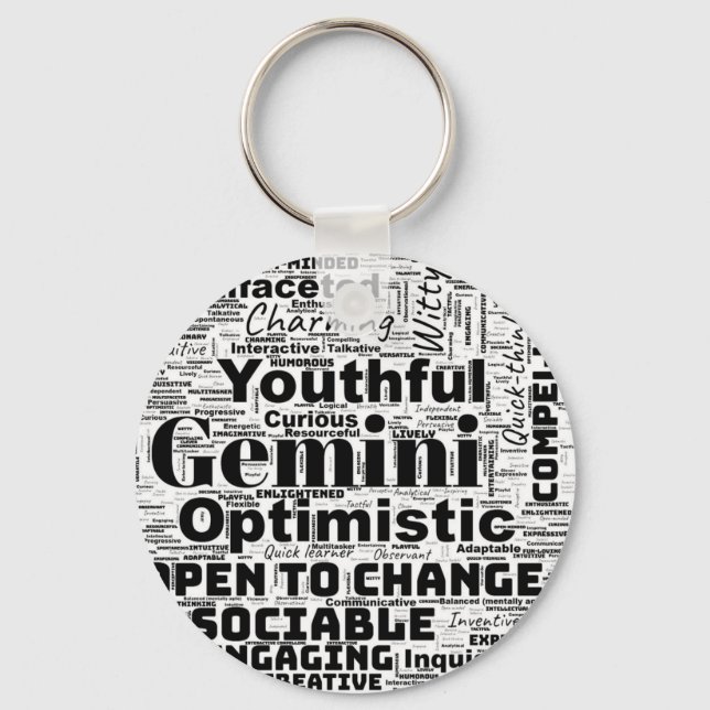 Gemini Zodiac Word Cloud Inspiration Chaveiro (Frente)