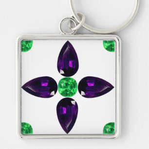 Gemstone Art, Green and Purple Chaveiro