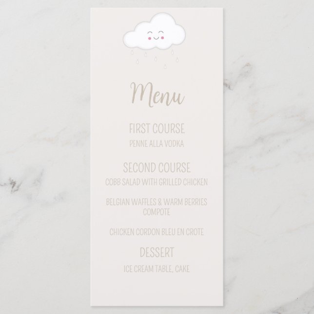 Gender Neutral Baby Shower Cloud Menu (Frente)
