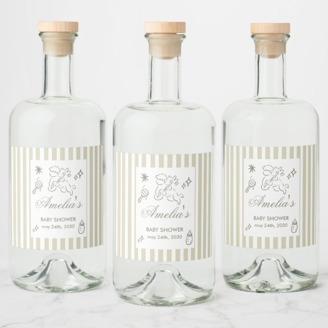 Gender Neutral doodle cupid Baby Shower Green (Garrafas)