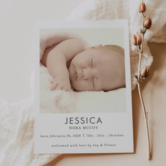 Gender Neutral Photo Baby Announcement Card (Criador carregado)